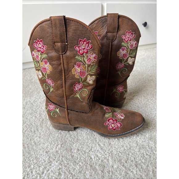 Roper Western Boots Juliet Floral Tan Girls Size 2 09-017-1566-2487 TA - Picture 2 of 9